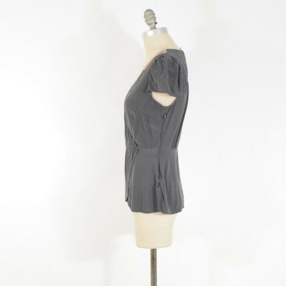 ❌SOLD❌Floreat Gray Silk Dainty Pink Ribbon Blouse - Picture 4 of 6